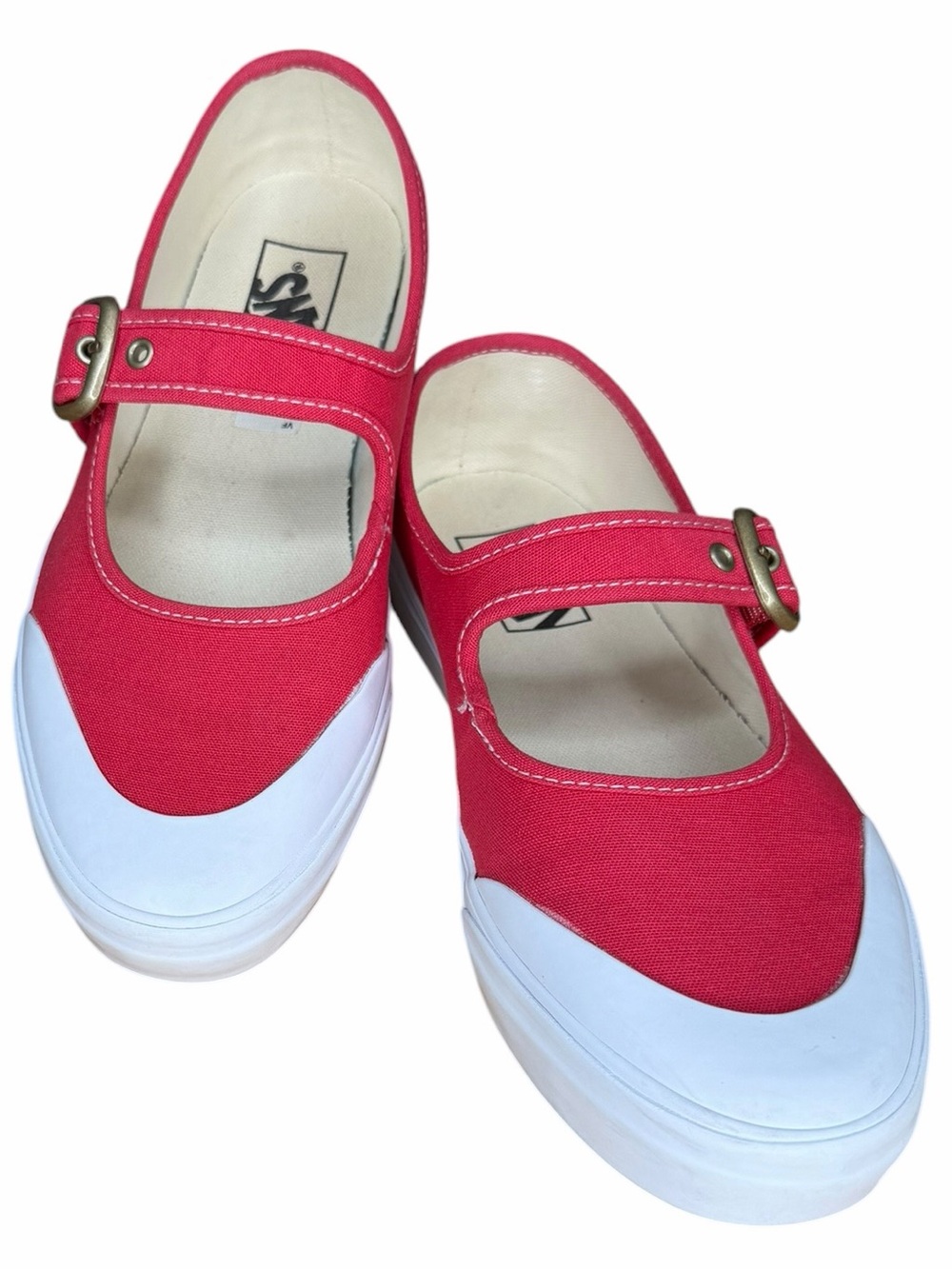Vans Mary Jane Canvas Sneakers Red White Buckle Shoes Women’s Size 9